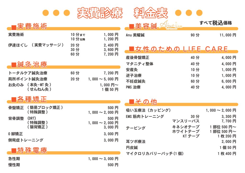 実費診療料金表